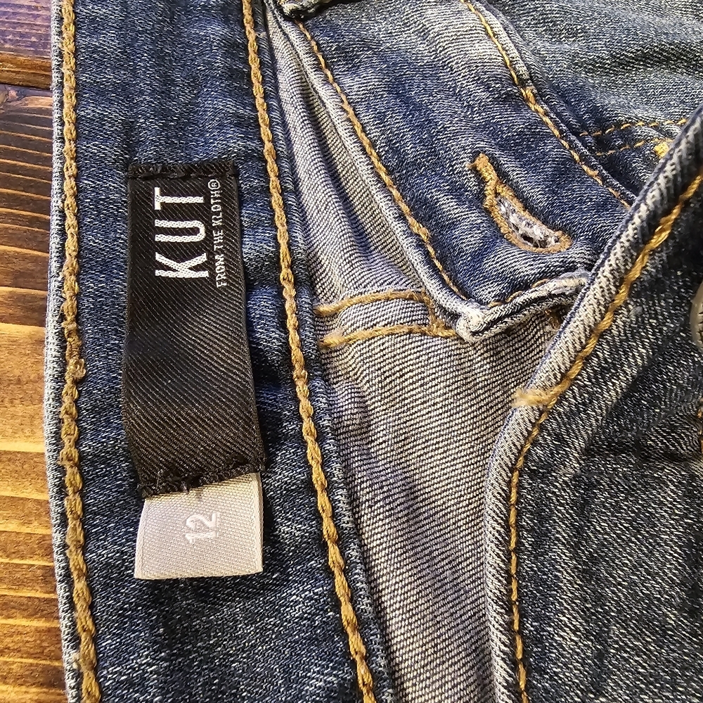 Kut From The Kloth Button Fly Skinny Jeans Size 12 High Rise Distressed Raw Hem - Picture 5 of 6